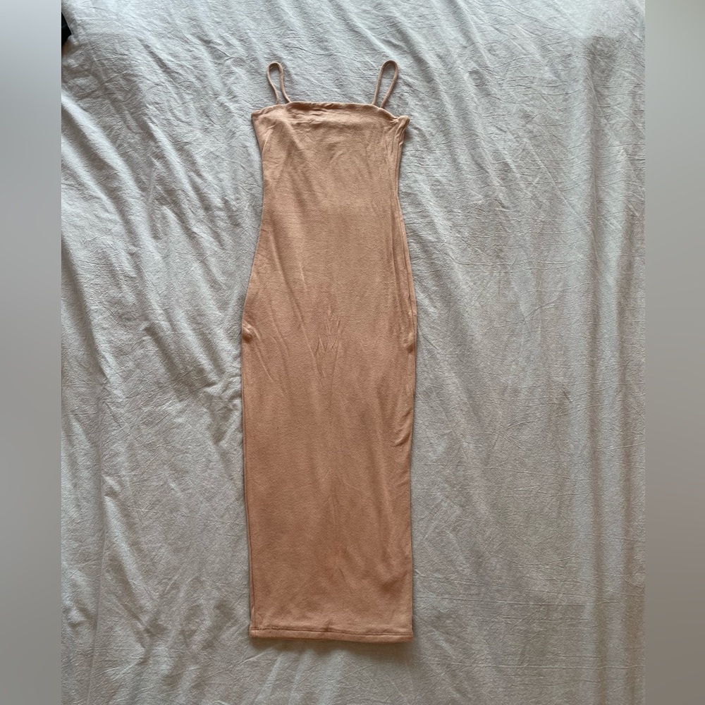 Sexy Beige Bodycon Midi Dress